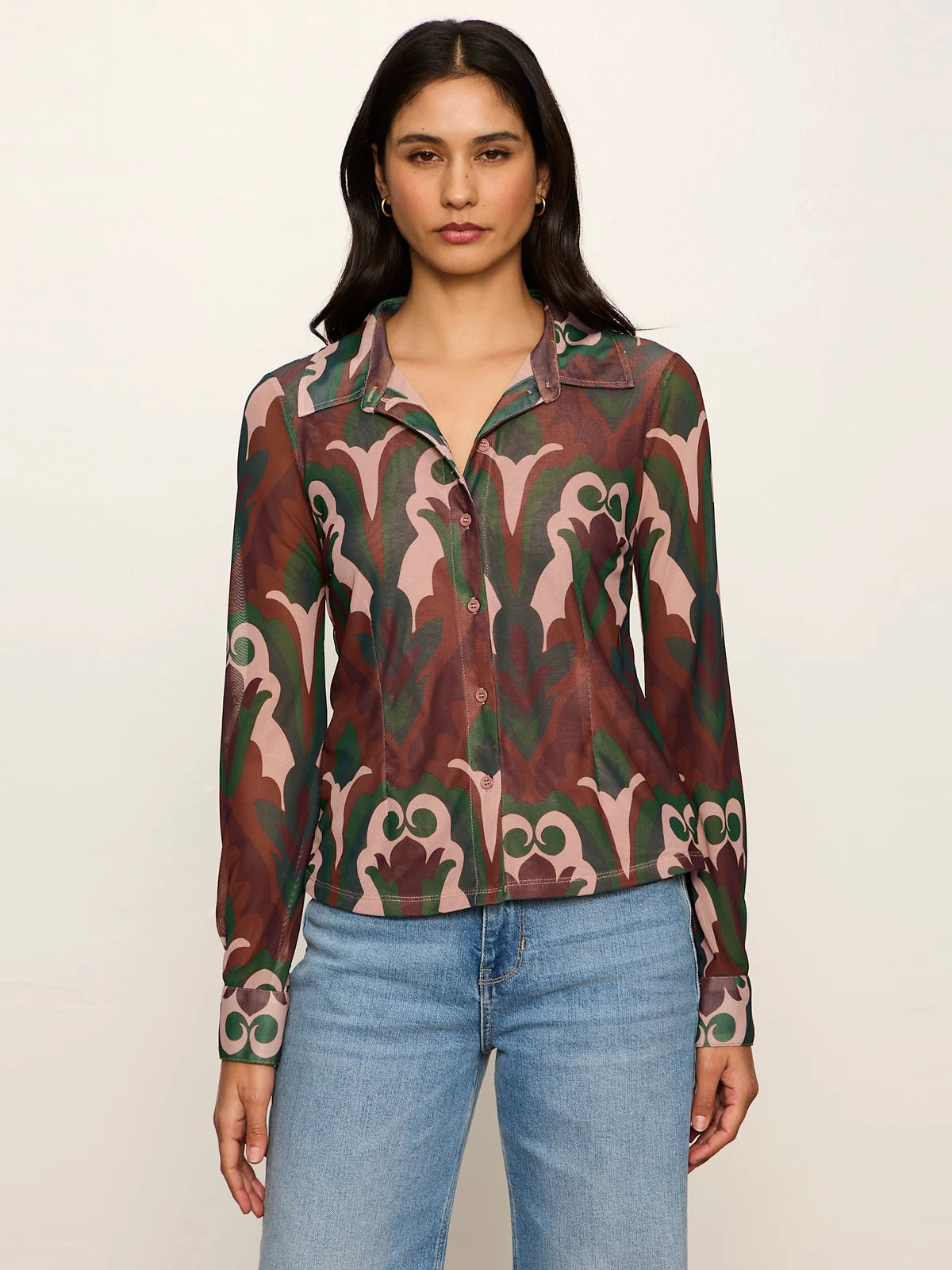 FITTED MESH BUTTON DOWN - DECO NITE