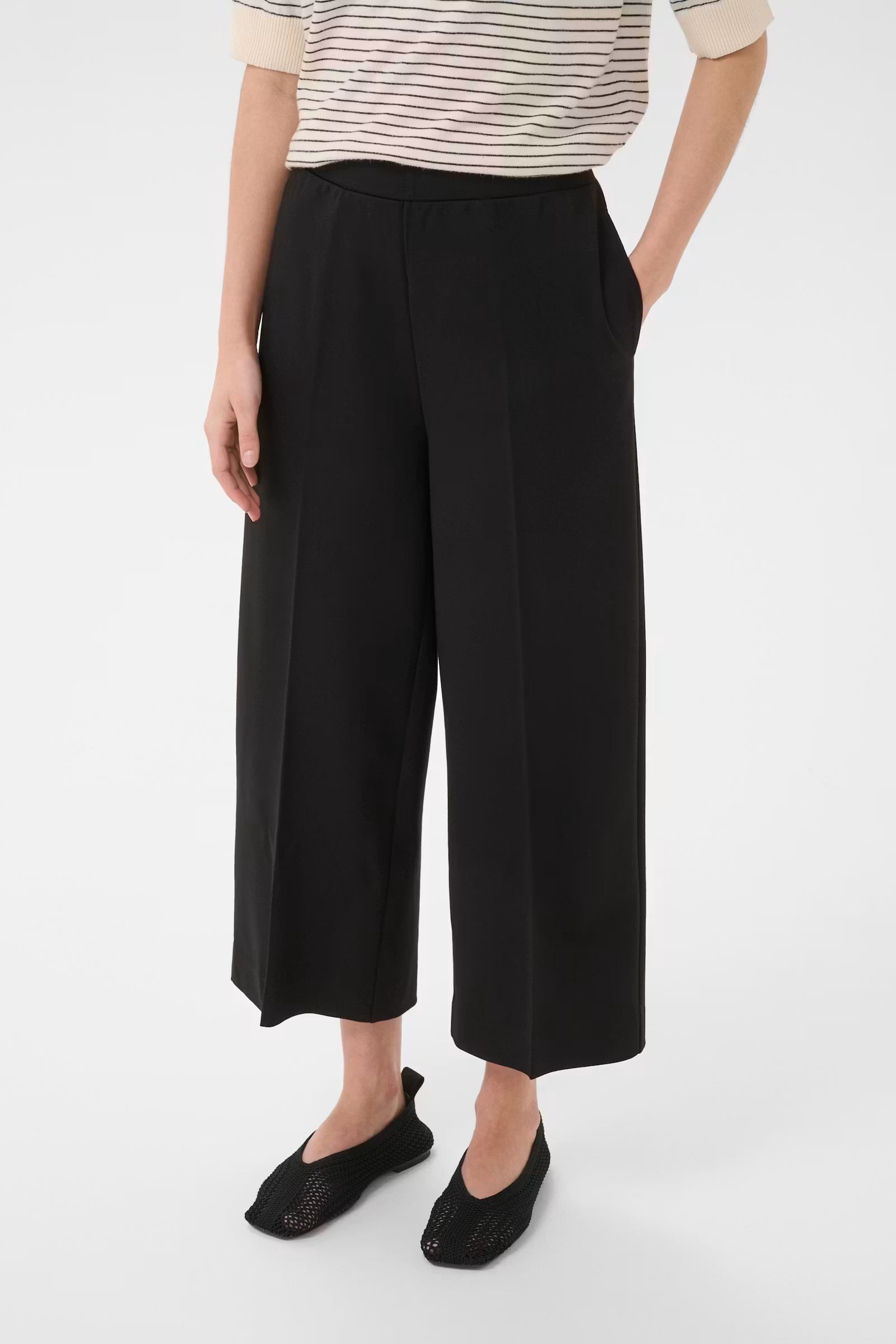 Part Two Conchita black wide-leg cropped trousers with front crease detail