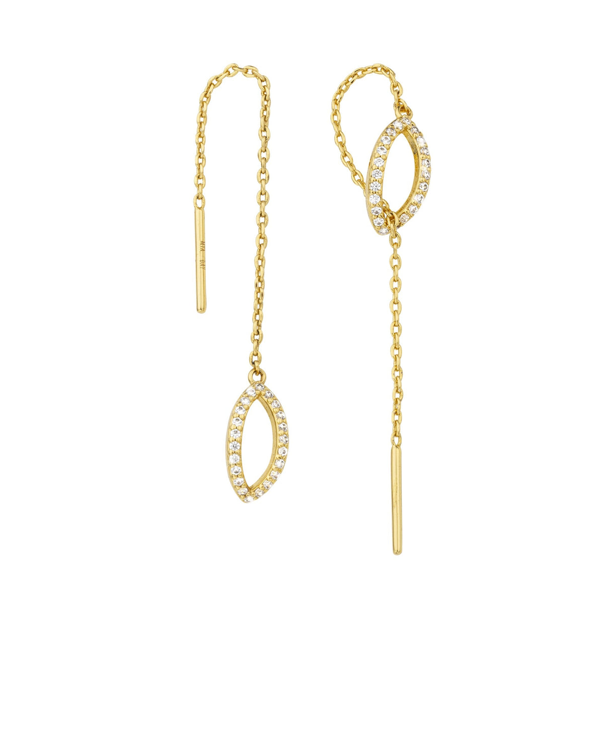 MYA-BAY Alliance gold threader earrings with diamond-pavé marquise pendants on delicate chains