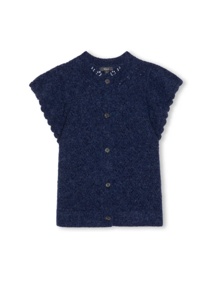 Rails Meeka navy blue melange knit flutter sleeve button-down cardigan top