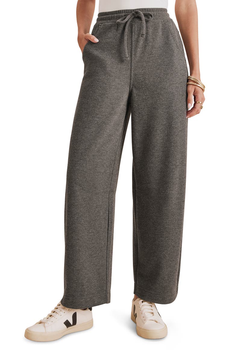 Splendid Marlow wide-leg gray herringbone knit pants with drawstring waist