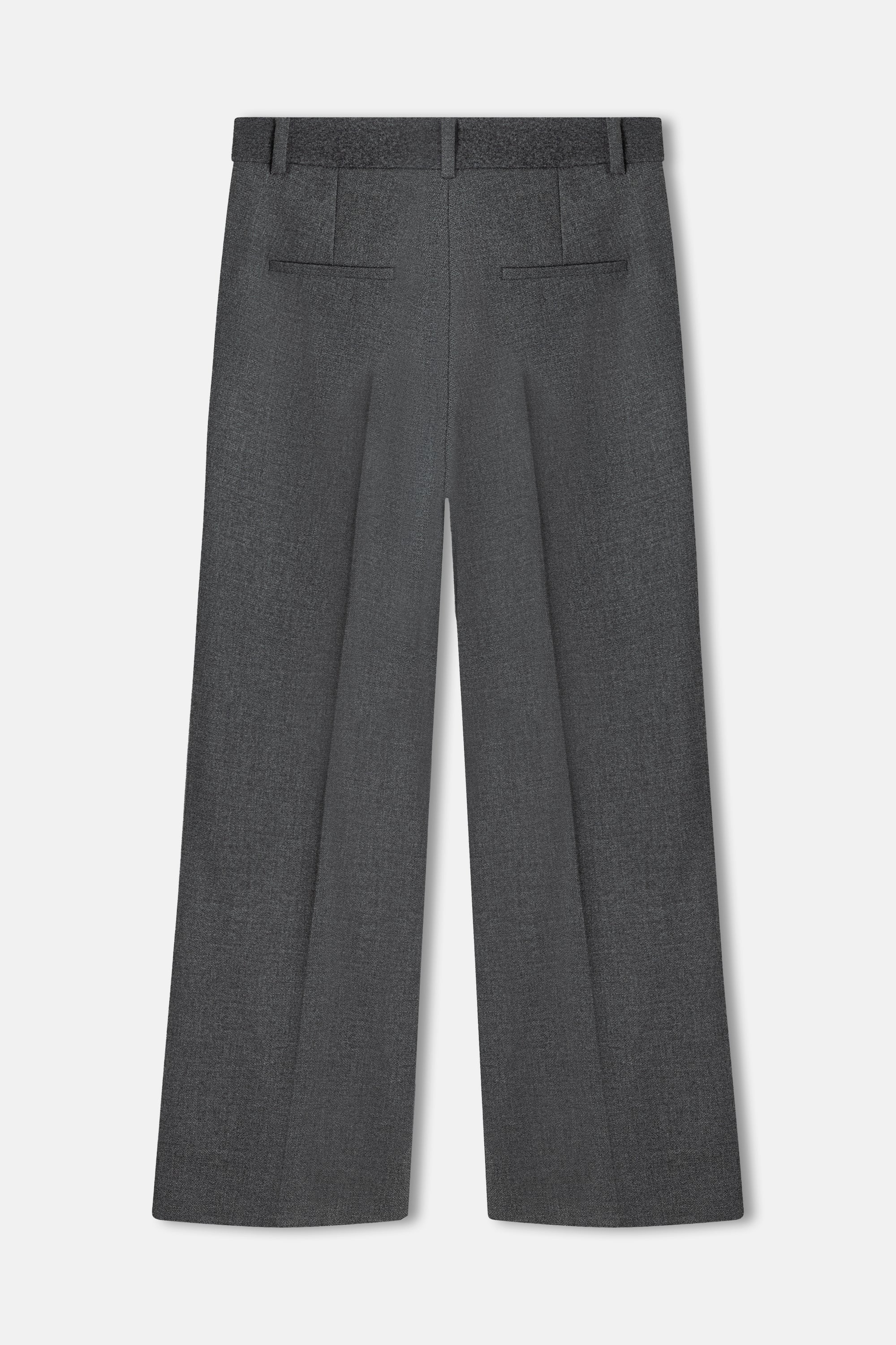 Cambio Amelie wide-leg trousers in asphalt grey, back view showing rear pockets and pressed creases