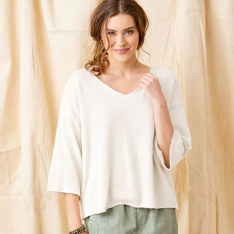 FIORENZA V NECK SWEATER WITH WIDE SLEEVES
