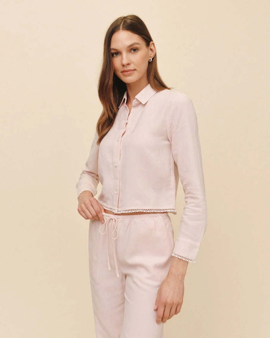 LONG SLEEVE CROPPED SHIRT W/ TRIM