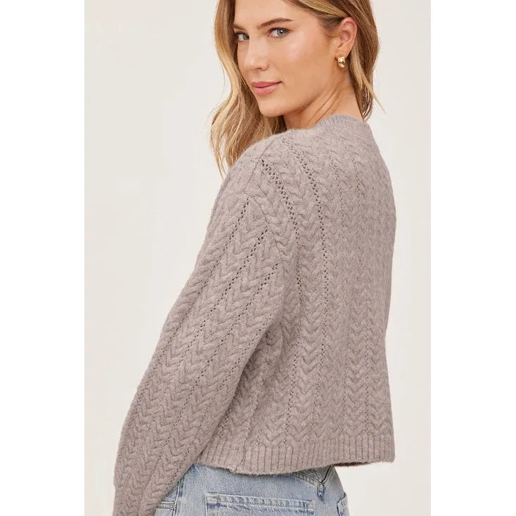 Gentle Fawn Esme taupe cable knit cropped sweater with long sleeves