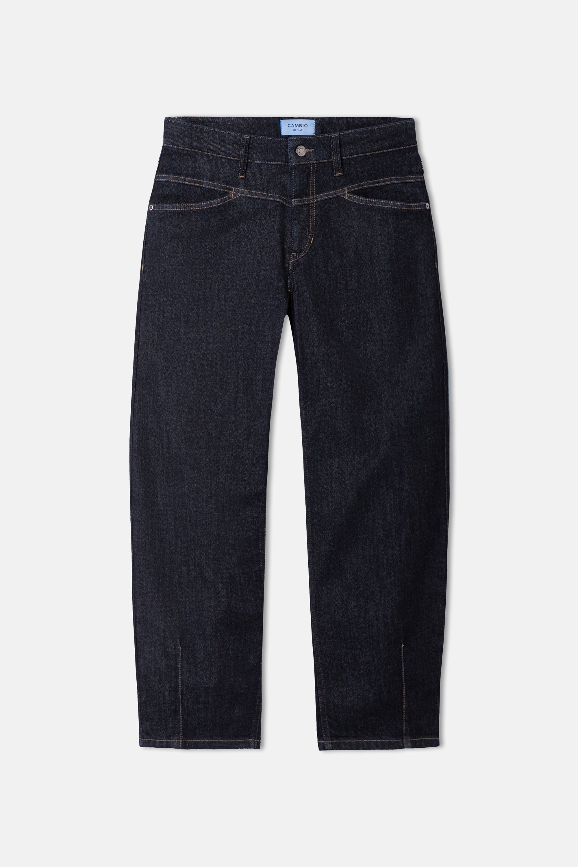 Cambio Elin Modern Rinsed dark indigo straight-leg jeans with contrast stitching on white background
