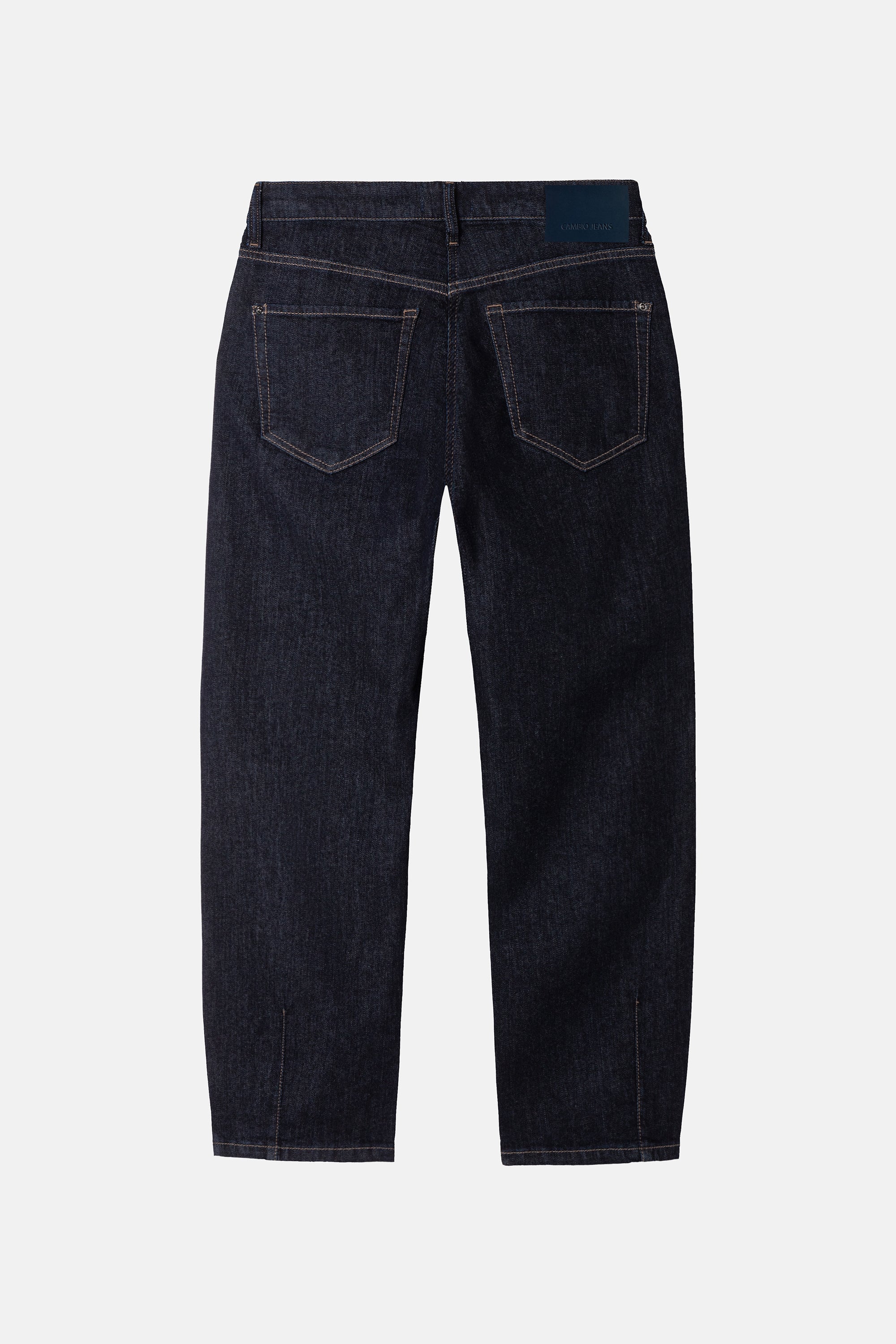 Back view of Cambio Elin Modern Rinsed dark indigo straight-leg jeans with contrast stitching