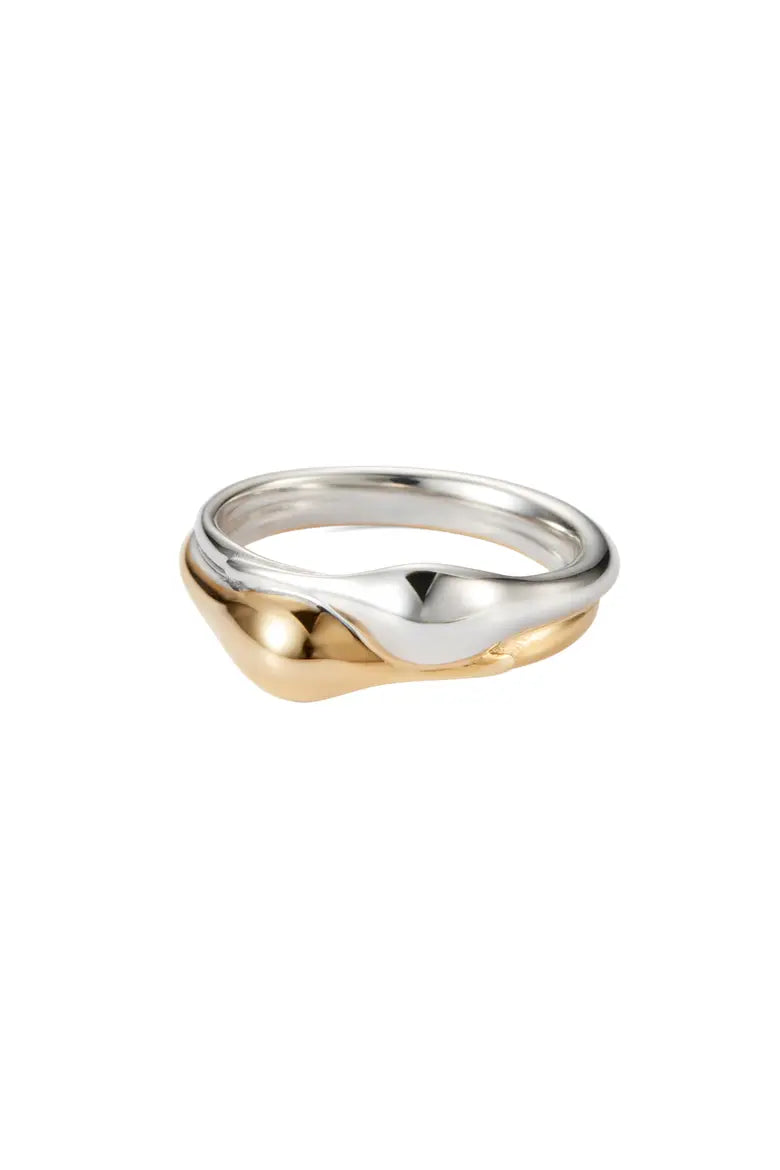 Jenny Bird Egret Ring in two-tone silver and gold mixed metal, smooth sculptural band