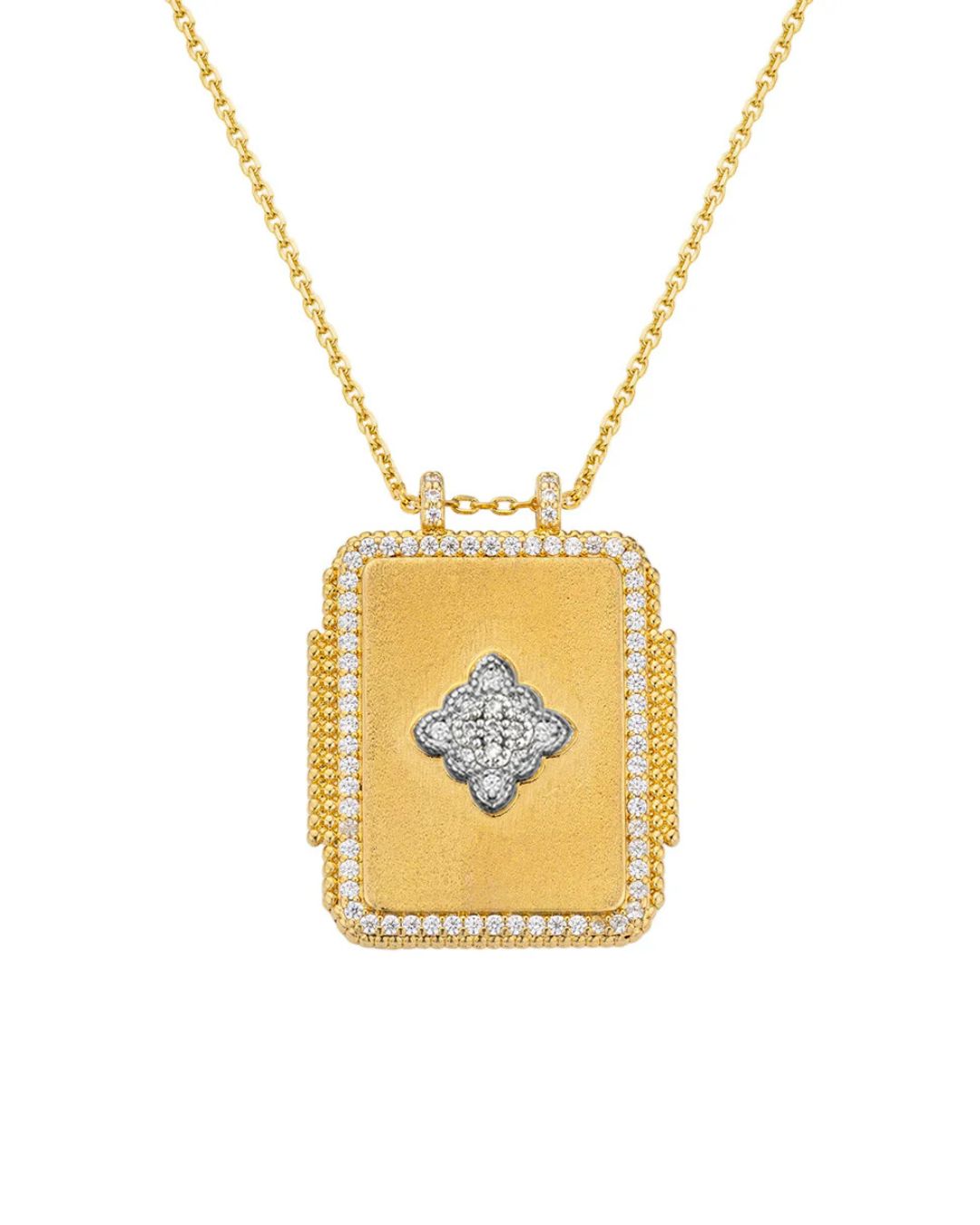 MYA-BAY Mira Boheme gold rectangular pendant necklace with diamond floral motif