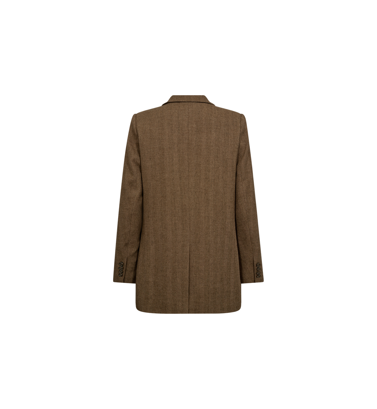 Back view of Mos Mosh Bethie Case Blazer in dark camel brown tweed fabric