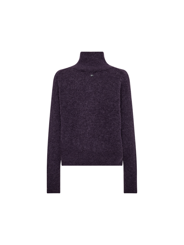 Mos Mosh Thora dark purple turtleneck knit sweater with small zip detail