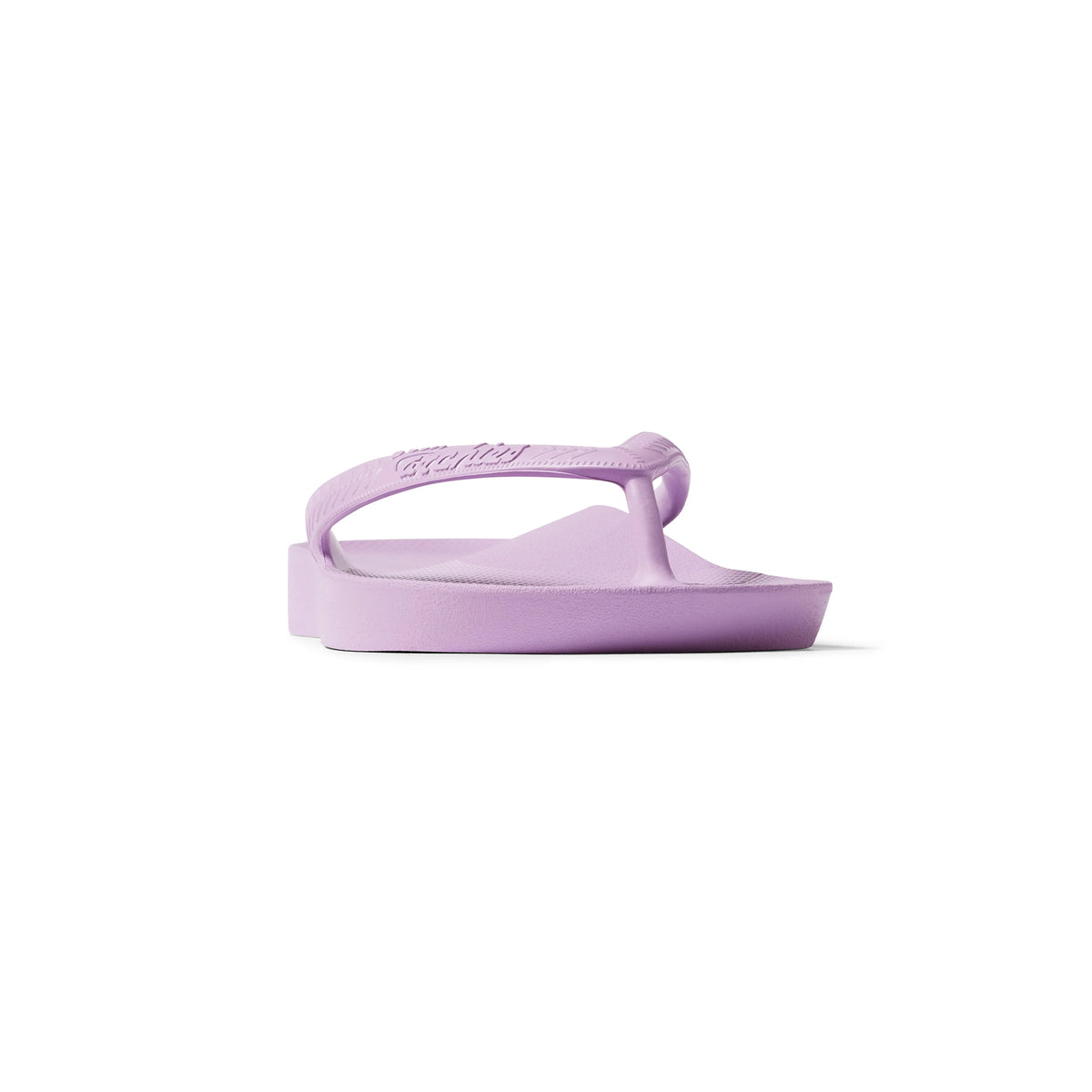 Archies arch support flip flop in lilac purple shown from side profile view