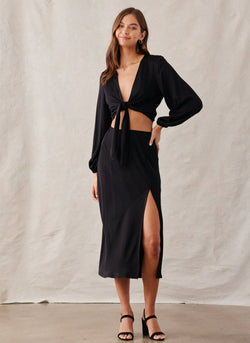 HIGH WAIST MAXI SKIRT WITH SLIT