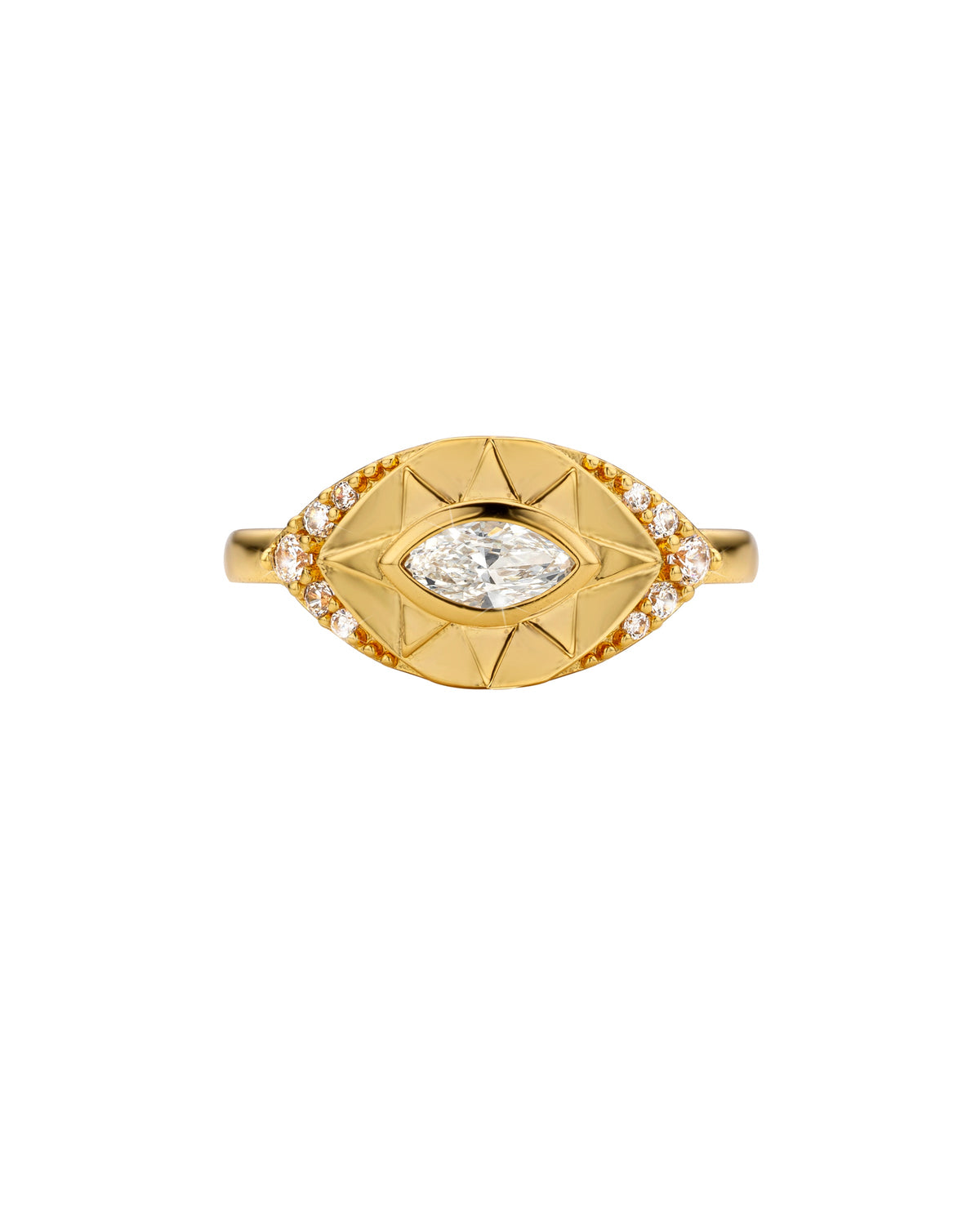 MYA-BAY ASTRA gold ring with marquise diamond and evil eye design