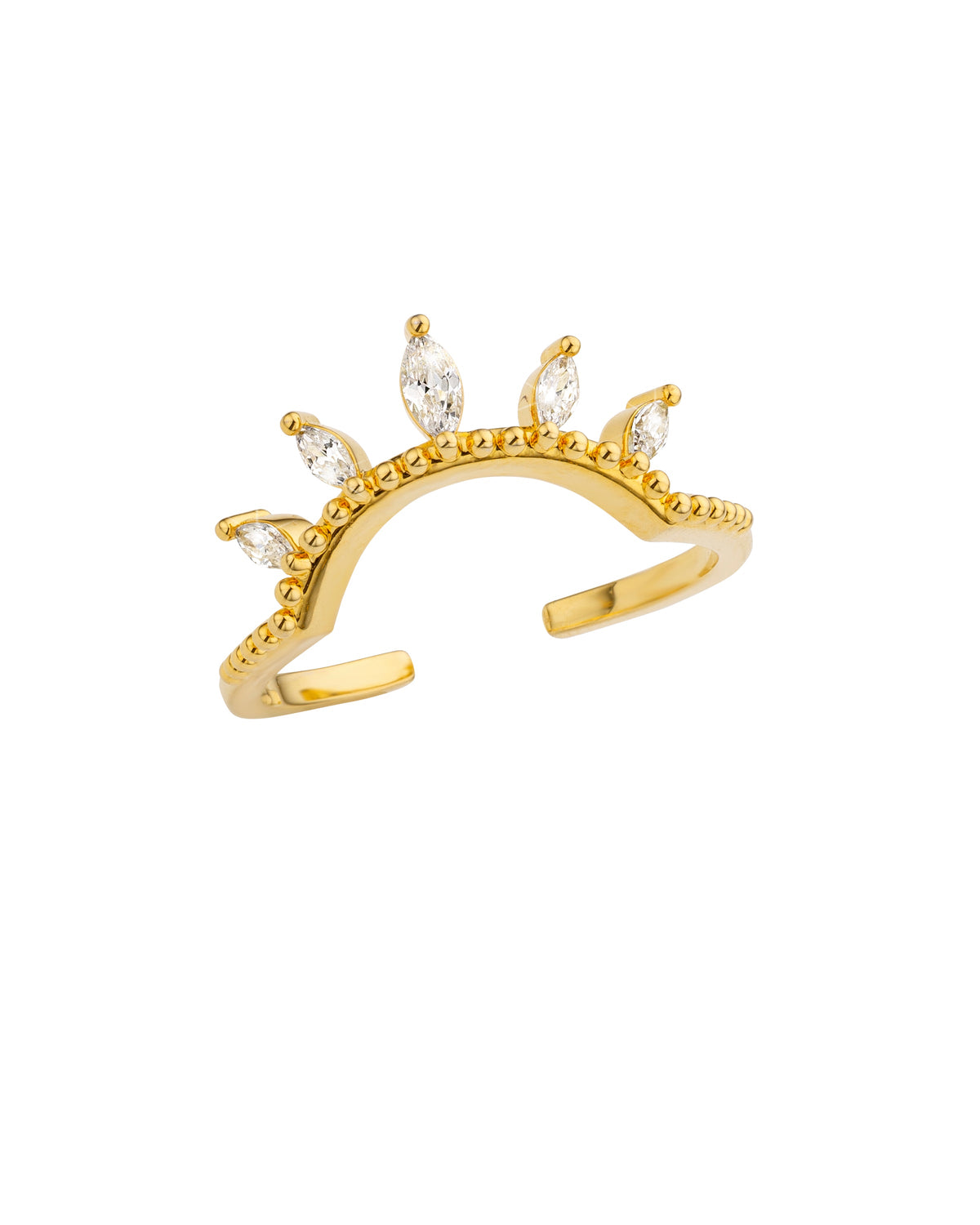 MYA-BAY Bianca gold open ring with marquise crystal stones in crown design