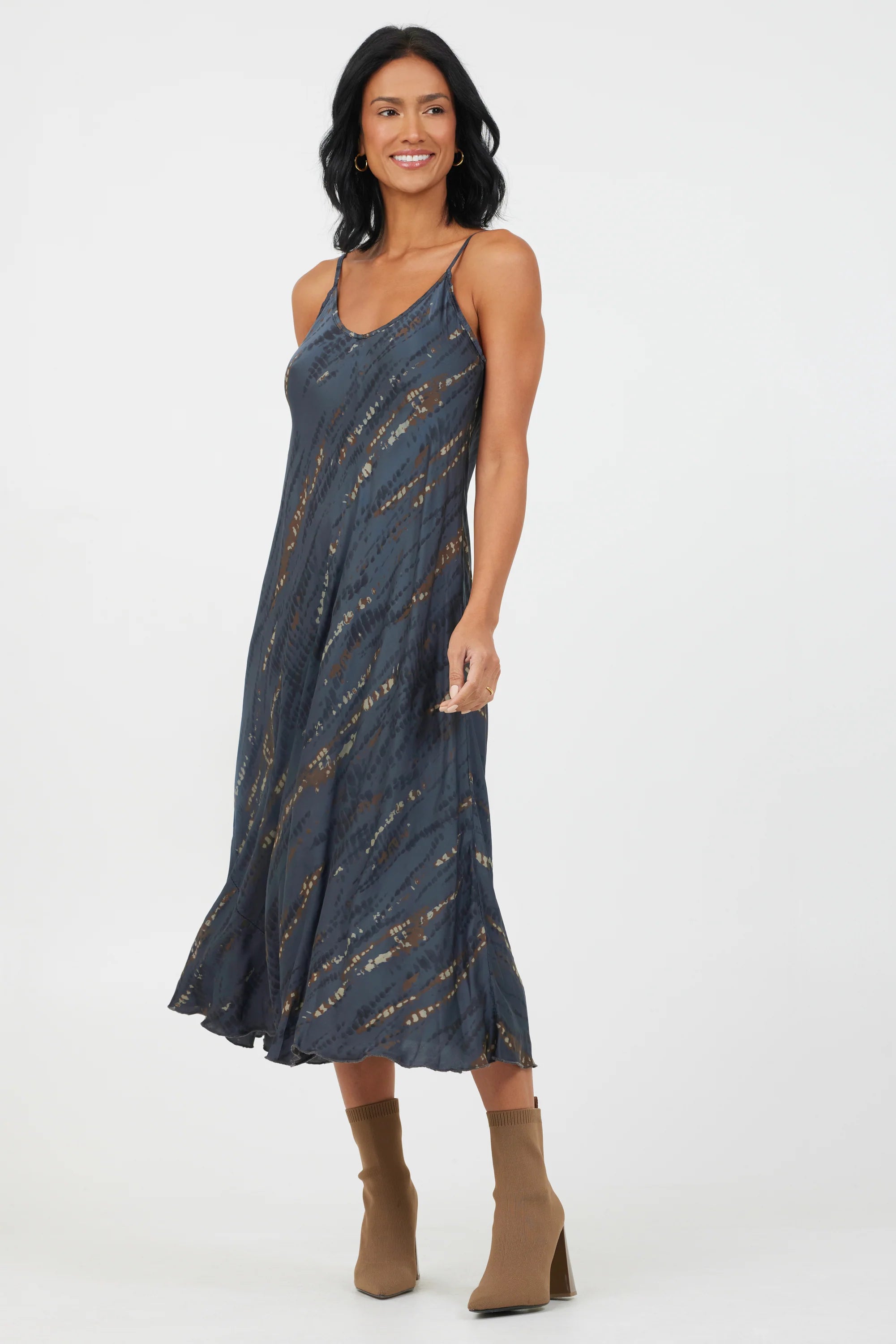 BARI SATIN PRINT SLIP DRESS