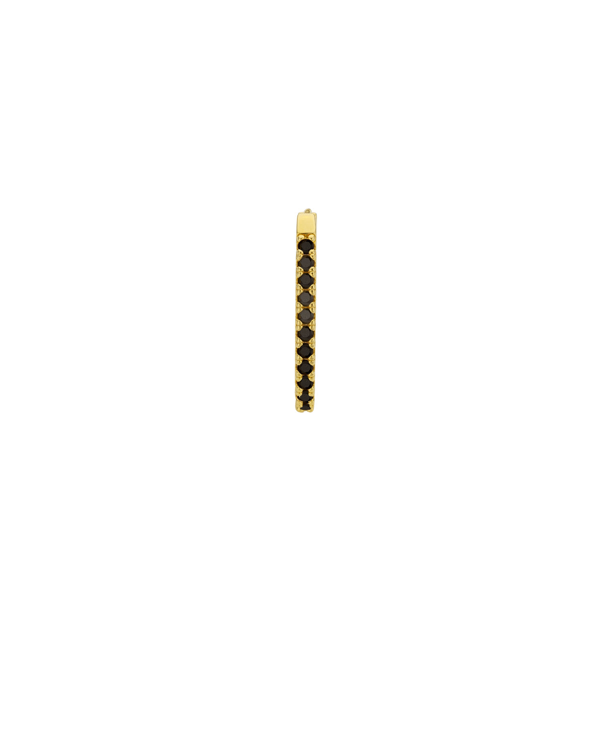 MYA-BAY Black Stellar gold hoop earring with pavé black gemstones on white background