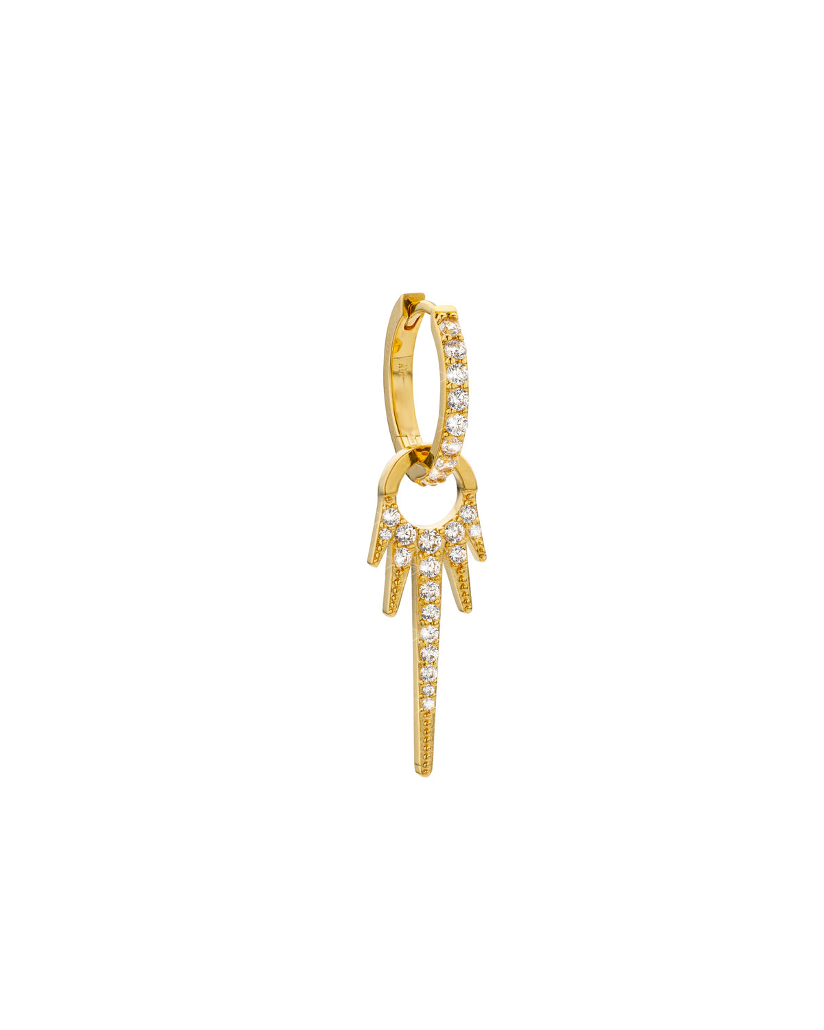 MYA-BAY Fire gold hoop earring with crystal-studded pendant and spike drop