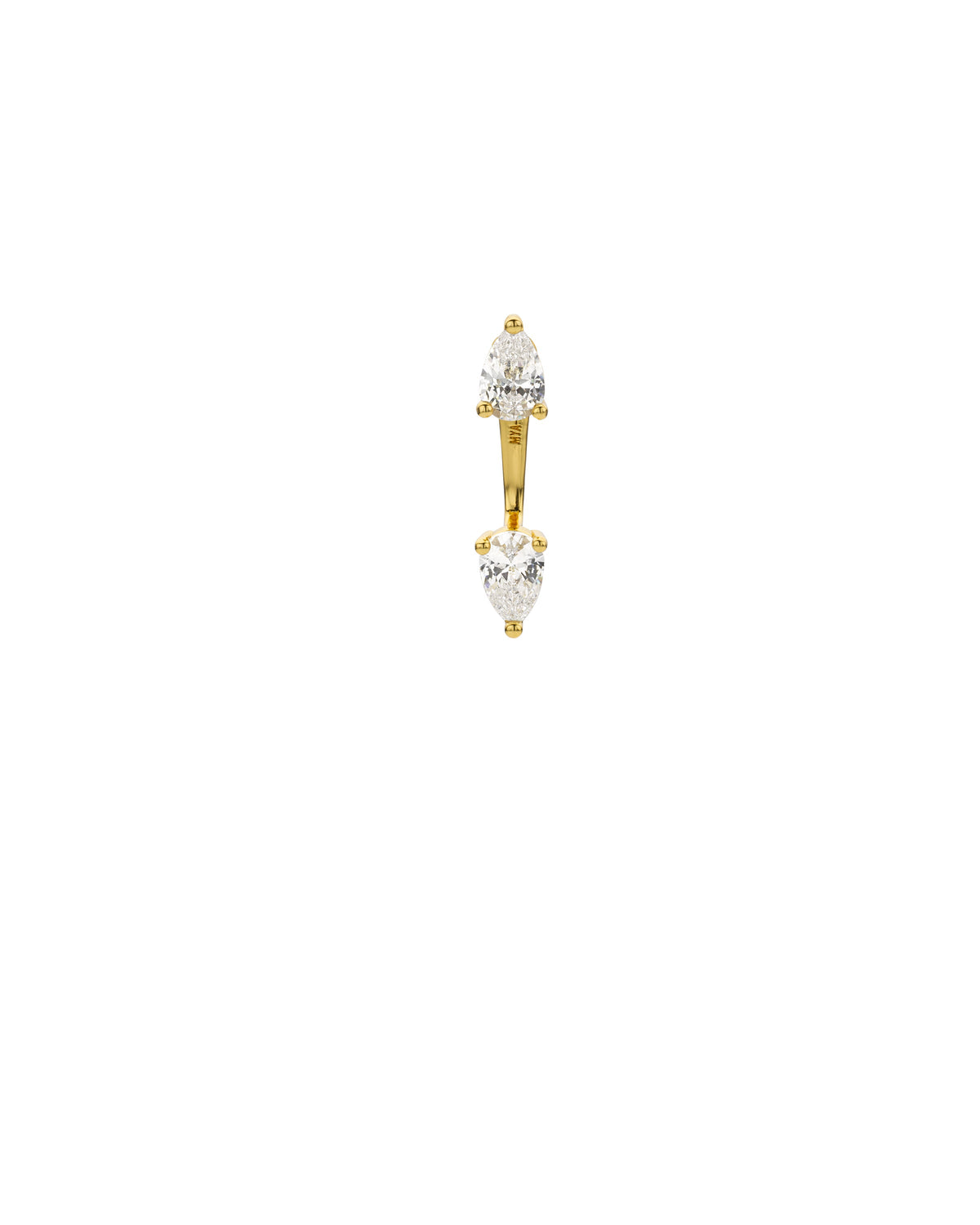 MYA-BAY Pear Branch gold belly bar with two pear-shaped crystal stones