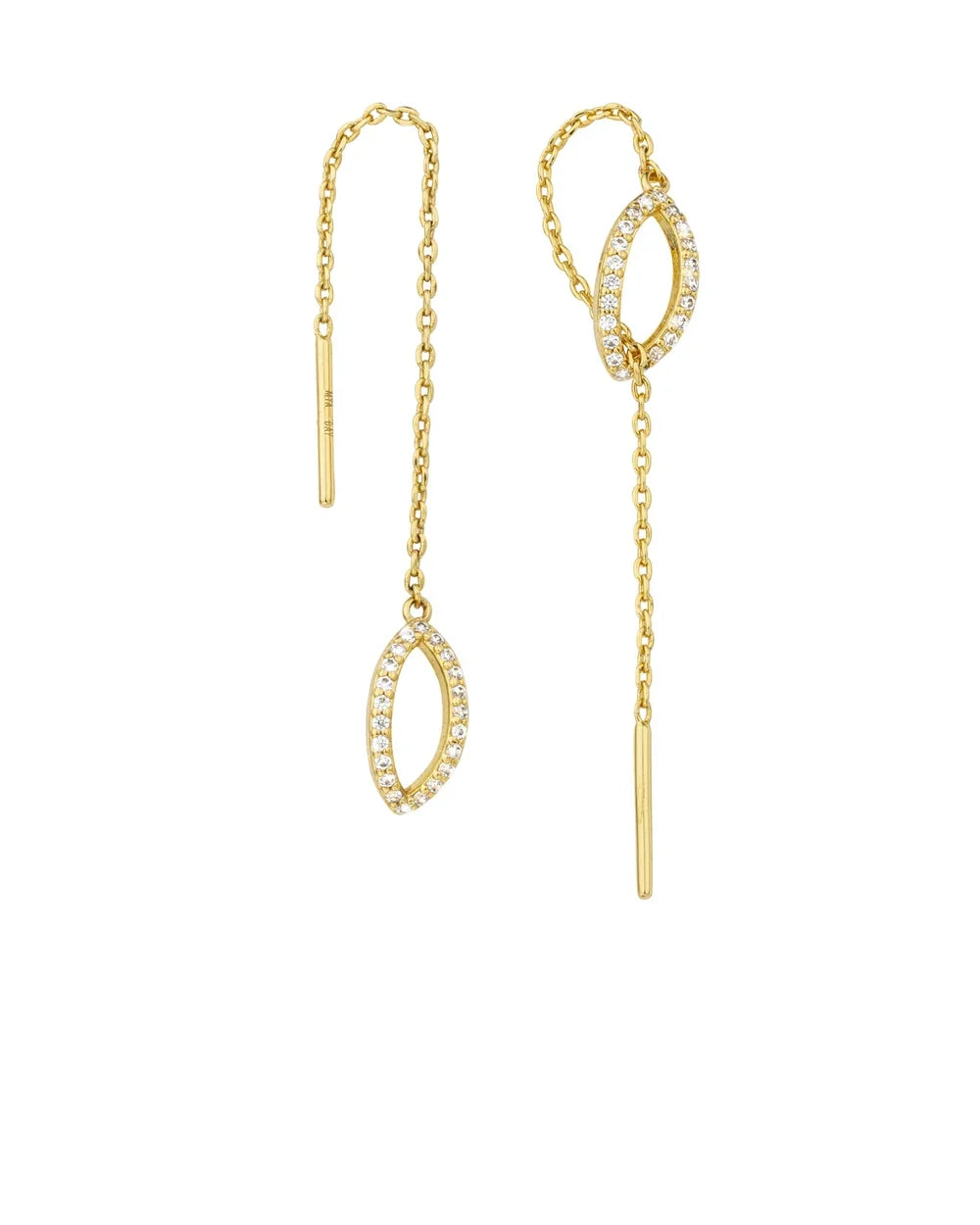 MYA-BAY Alliance gold threader earrings with diamond-pavé marquise pendants on delicate chains