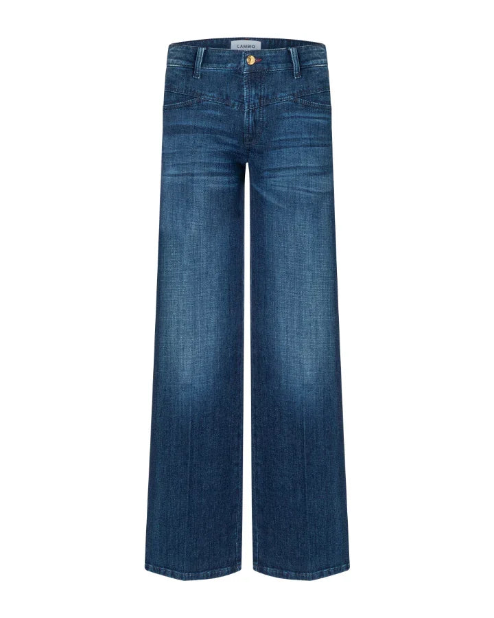 Cambio Aimee wide-leg jeans in lefthand stoned used medium blue denim wash