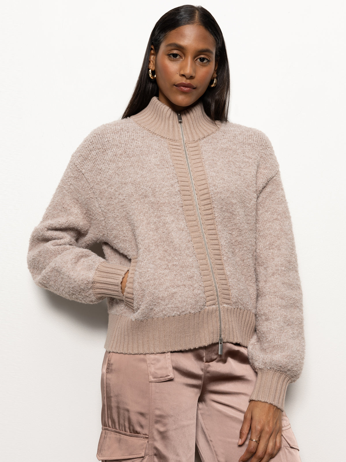 BOUCLE KNIT BOMBER JACKET