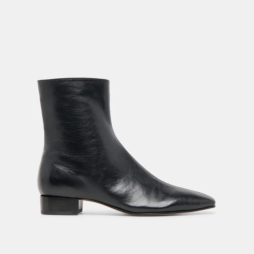 Dolce Vita Tarine black leather ankle boot with low block heel and square toe