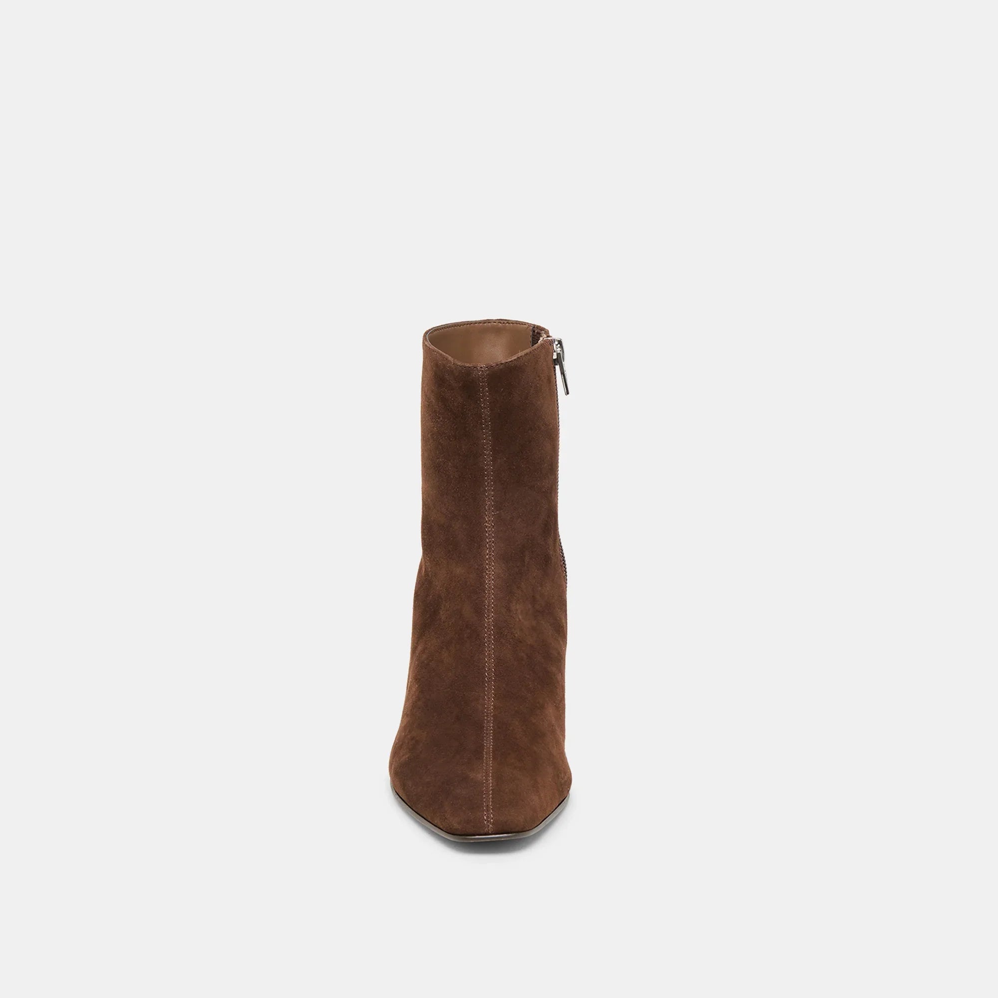 Dolce Vita Tarine brown suede ankle bootie with side zipper and block heel