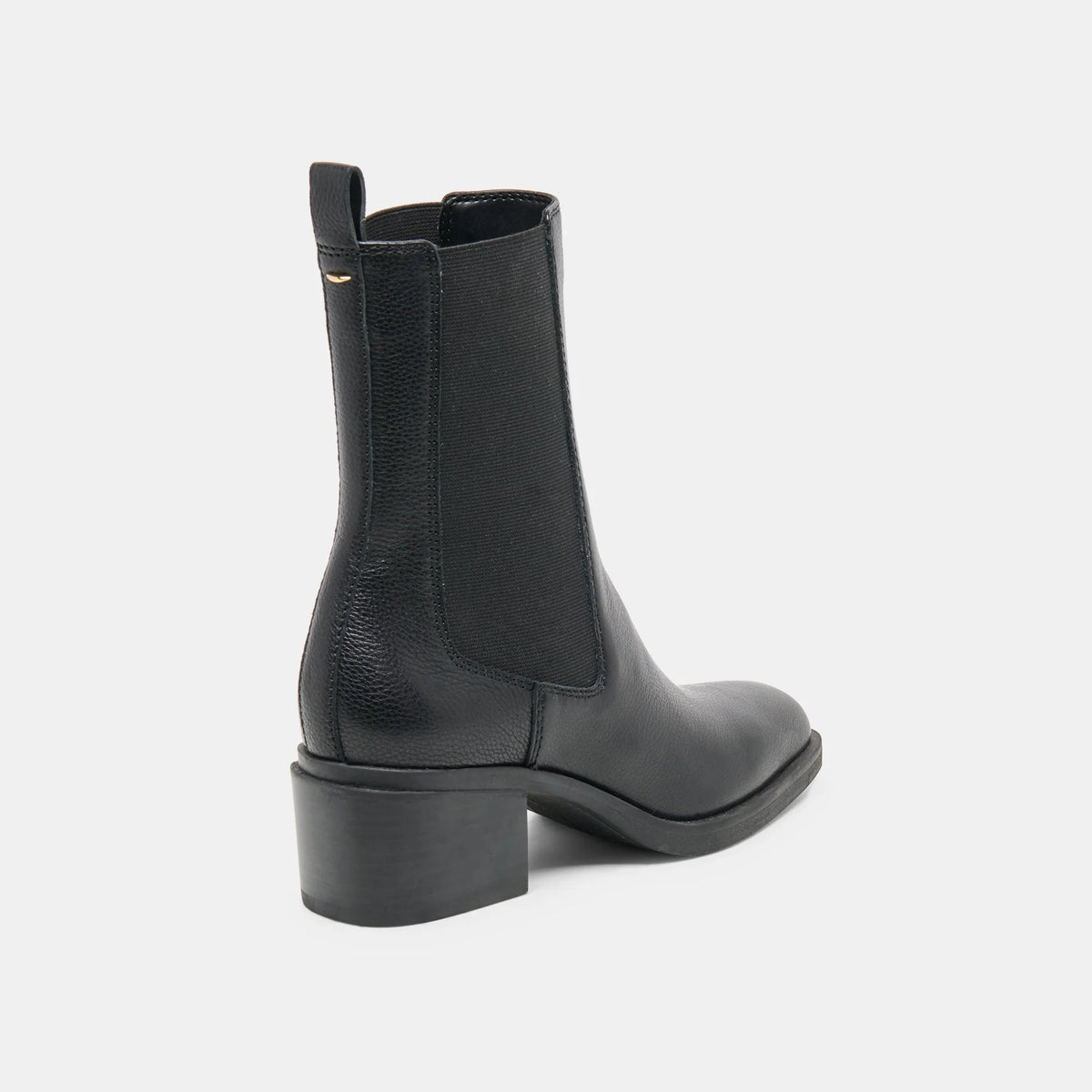 Dolce Vita ZYNDIAH2 black leather Chelsea ankle boot with block heel, back view