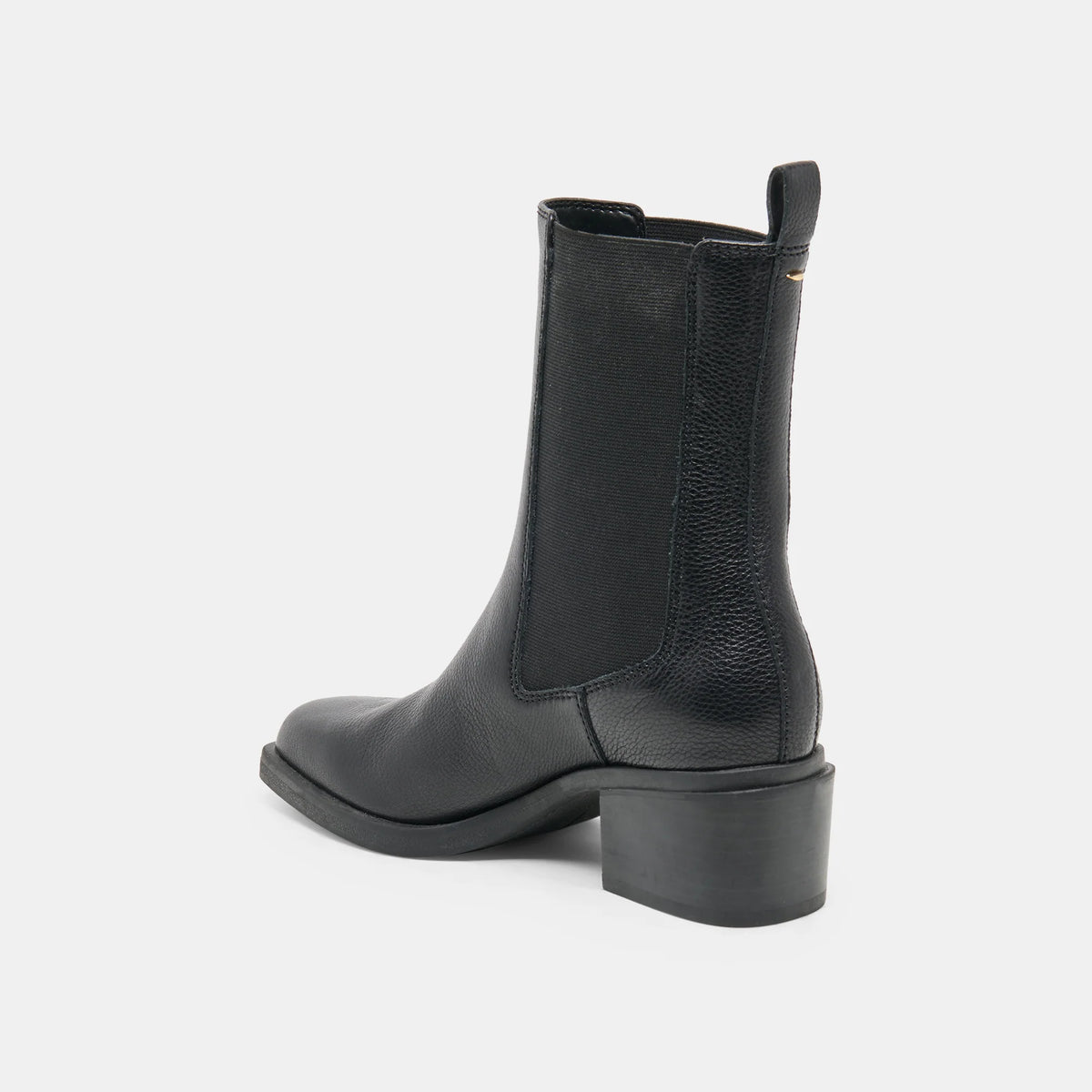 Dolce Vita Zyndiah2 black leather Chelsea ankle boot with block heel, rear view