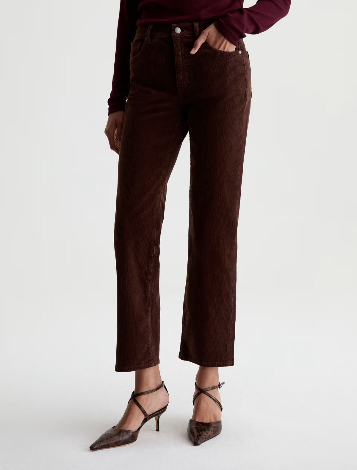 AG Brinley high-rise straight crop corduroy pants in wood brown