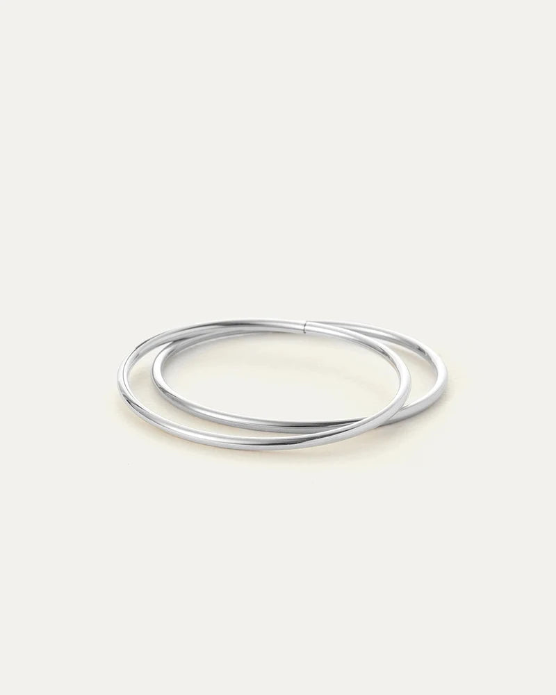 Jenny Bird silver double interlocking bangle bracelet set, smooth polished finish