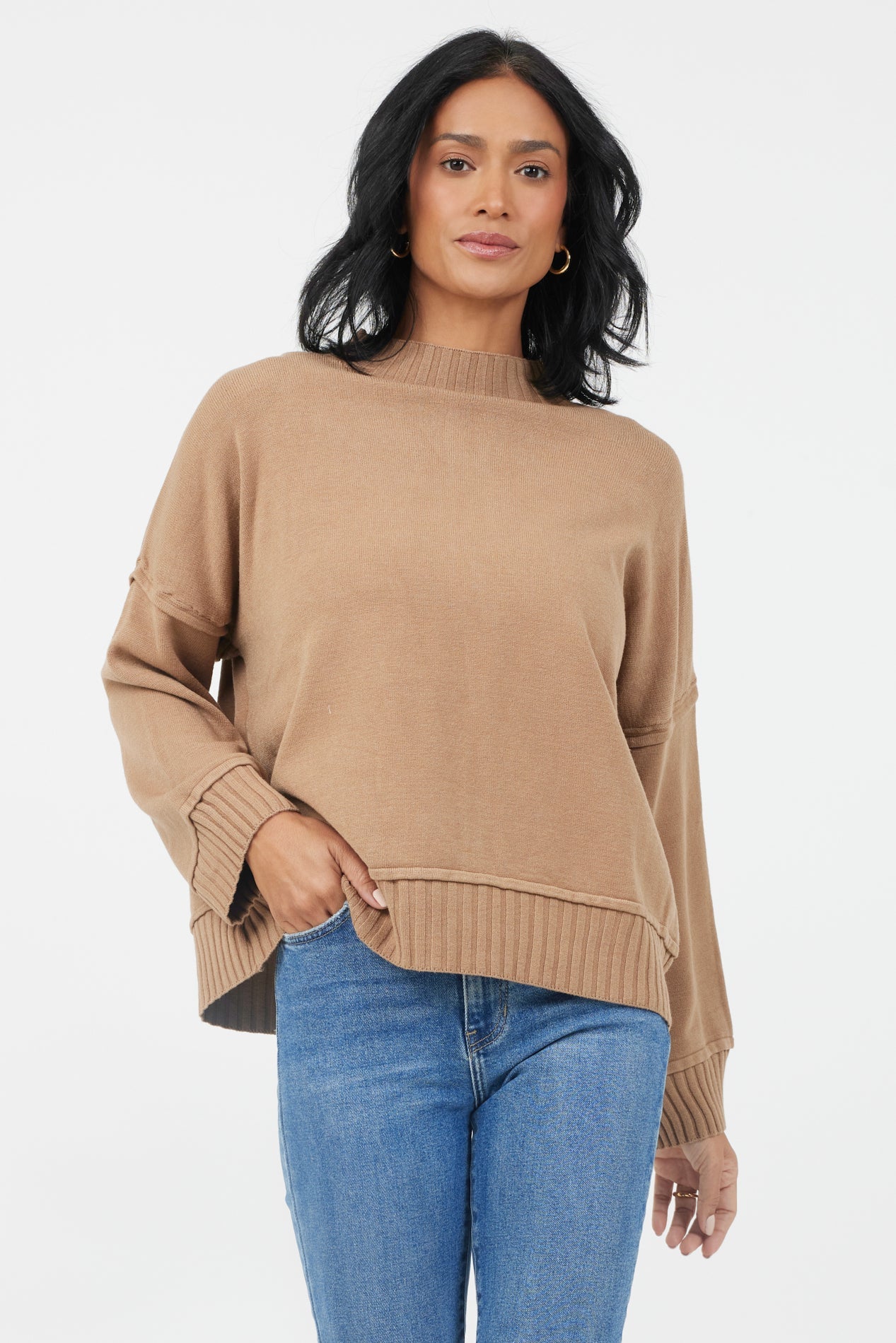 FLORENZA TURTLE NECK RIB DETAIL KNIT SWEATER