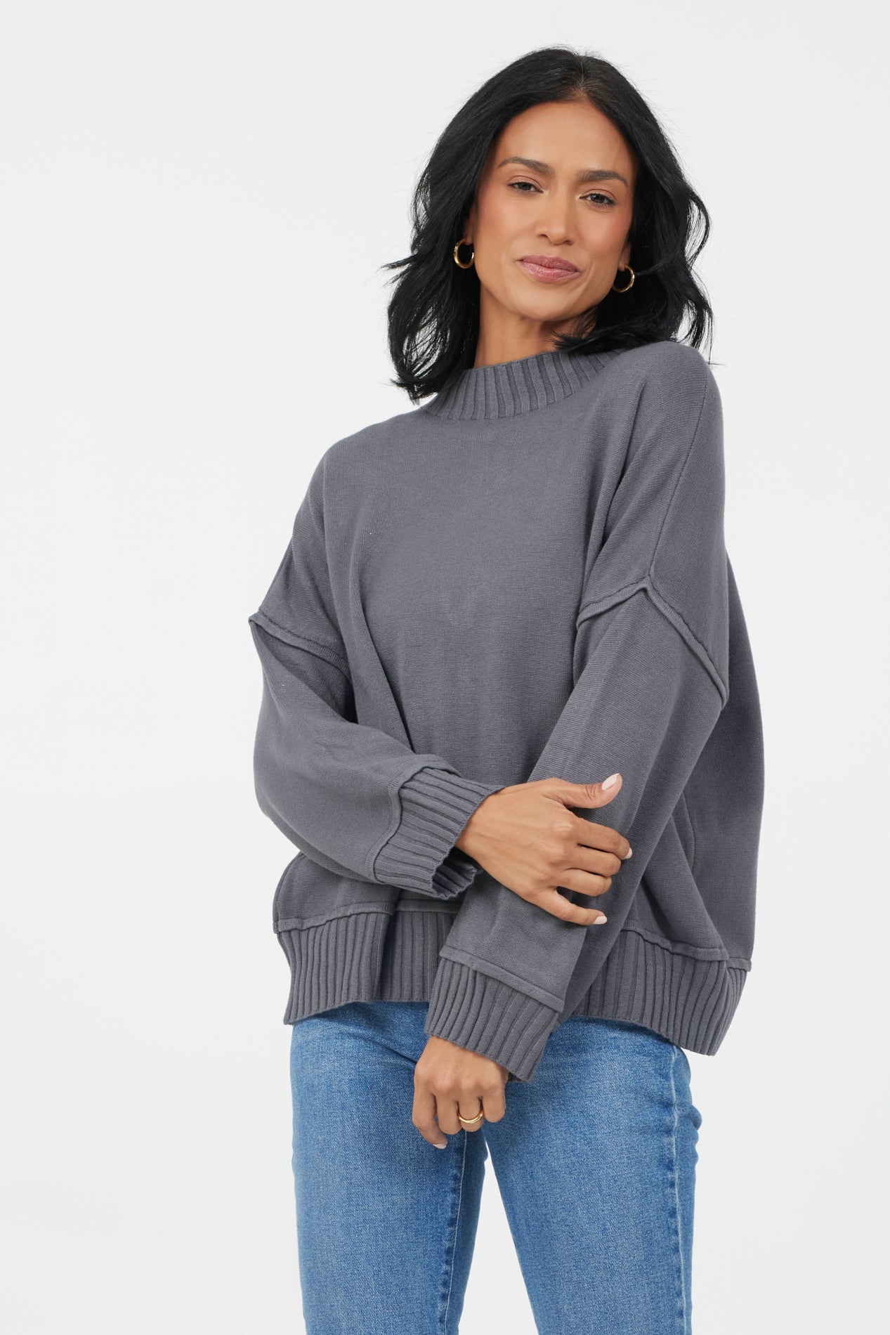 FLORENZA TURTLE NECK RIB DETAIL KNIT SWEATER