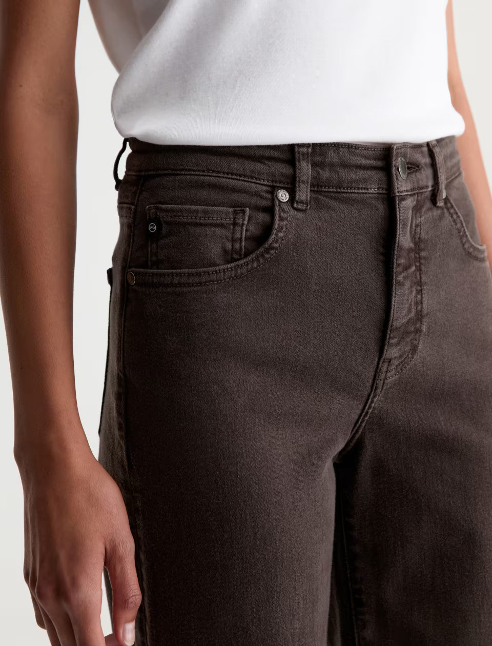 AG Saige wide leg crop jeans in dark brown sulfur burnt umber wash