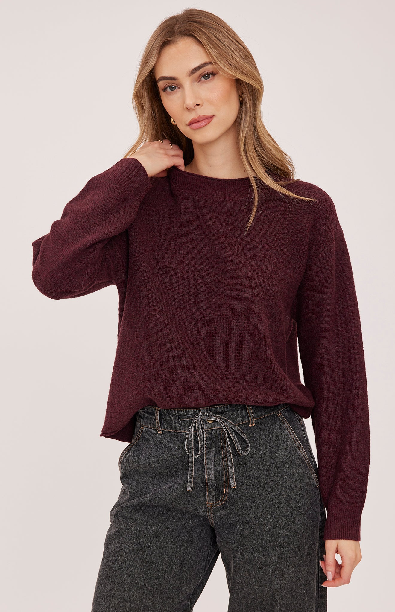 Gentle Fawn Wanda burgundy crew neck knit sweater with long sleeves