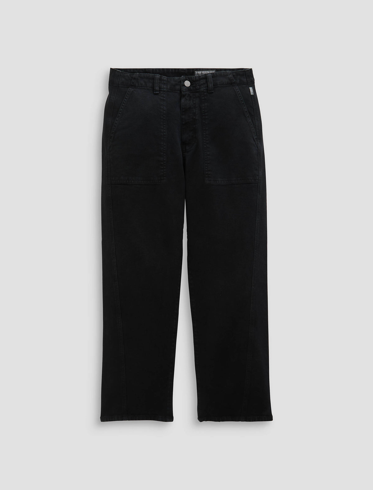 AG Analeigh Sulfur Super Black wide-leg cropped utility pants with patch pockets, flat lay.