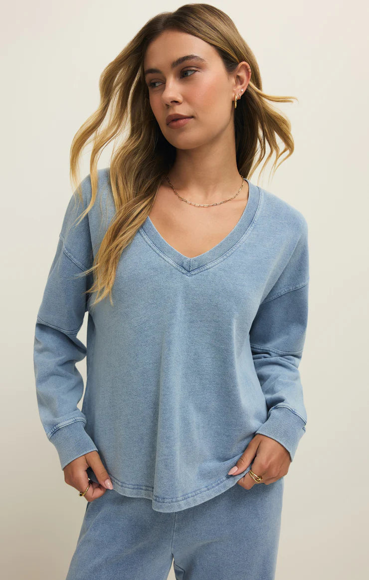 DELPHINE KNIT DENIM SWEATSHIRT