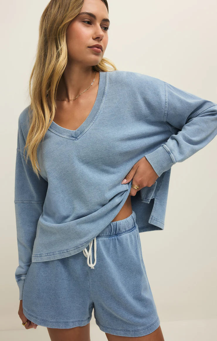 DELPHINE KNIT DENIM SWEATSHIRT