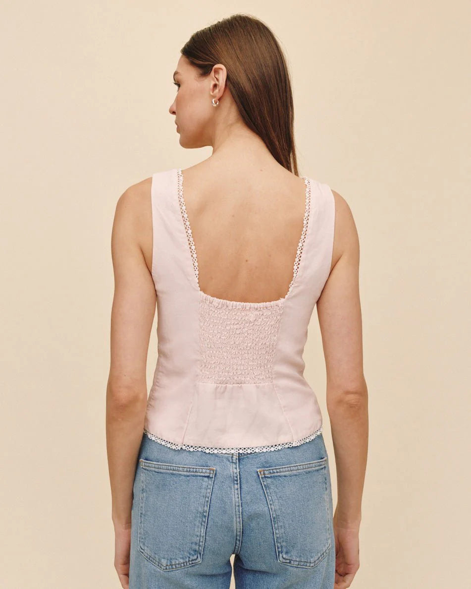 FITTED BODICE TOP W/ SMOCKED BACK