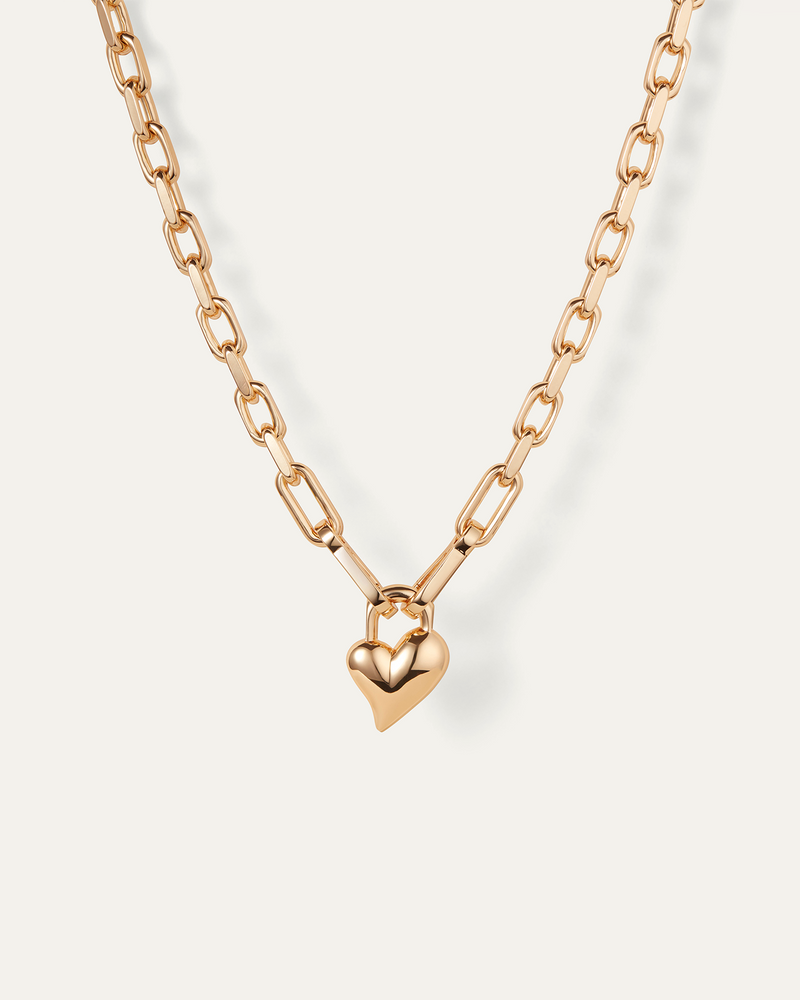 PADLOCK HEART PENDANT NECKLACE - GOLD