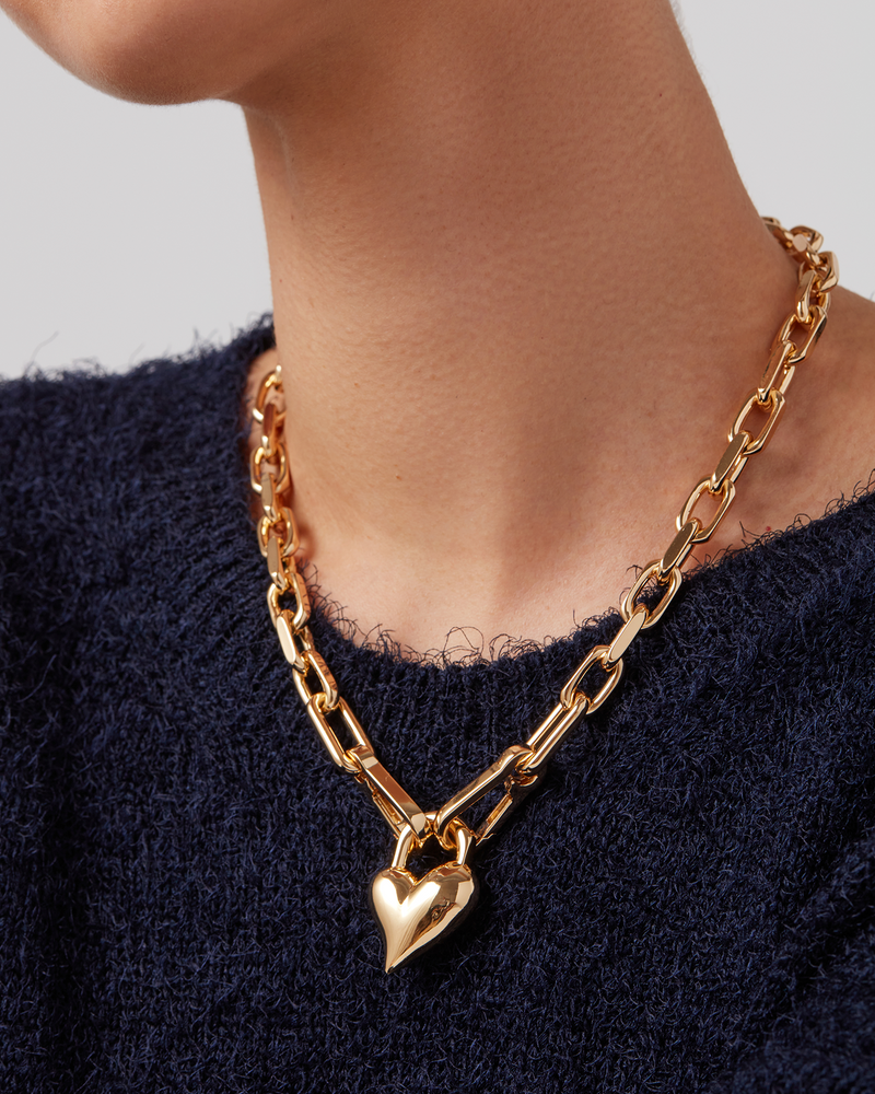 PADLOCK HEART PENDANT NECKLACE - GOLD