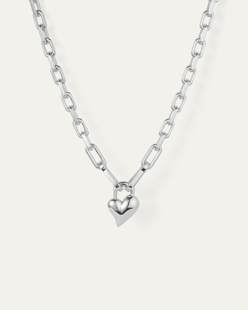 PADLOCK HEART PENDANT NECKLACE - SILVER