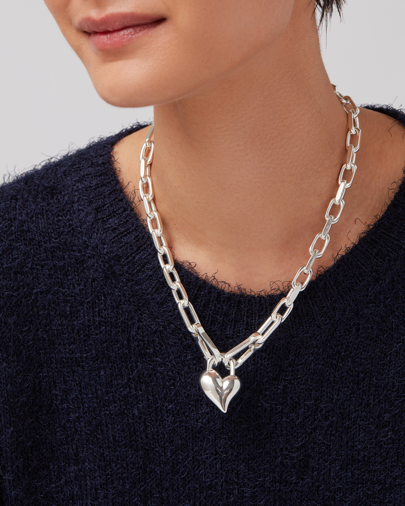 PADLOCK HEART PENDANT NECKLACE - SILVER