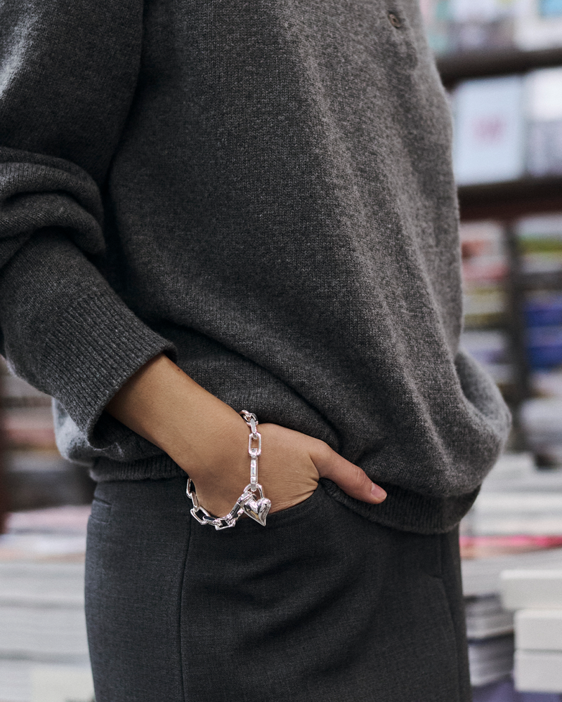 PADLOCK HEART CHAIN BRACELET - SILVER