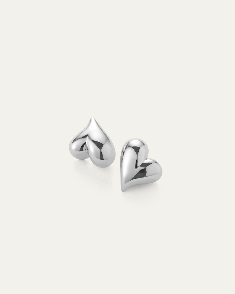 ART HEART BUTTON EARRINGS - SILVER