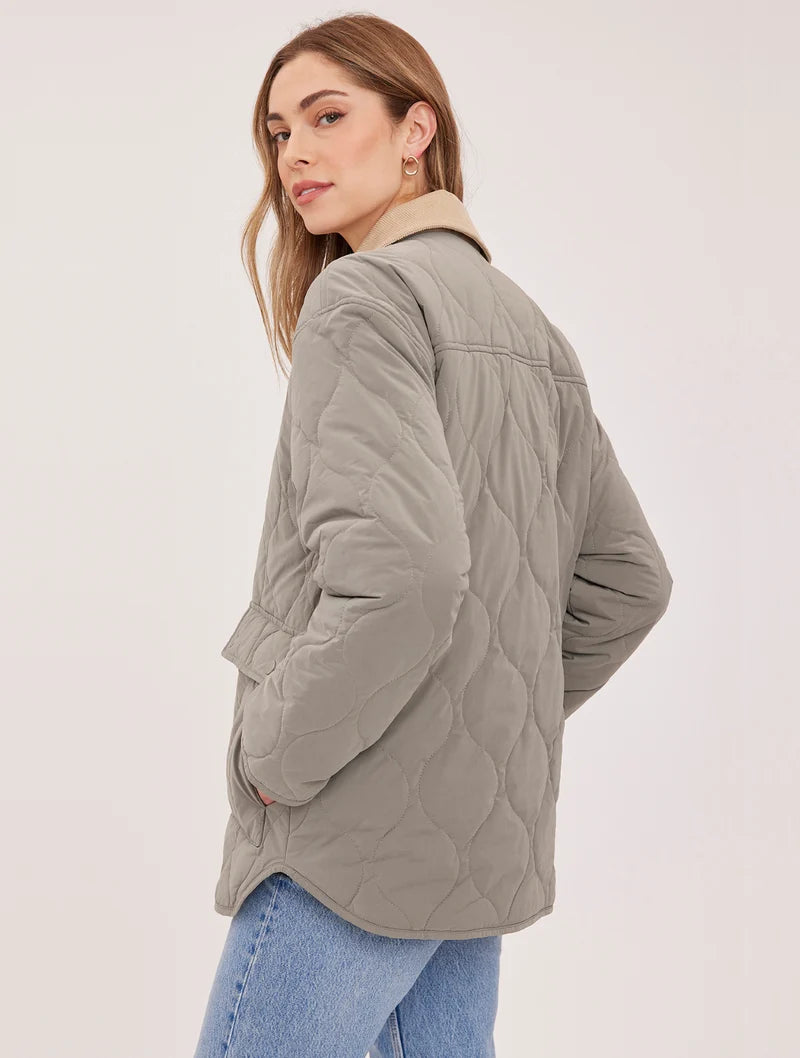 Gentle Fawn Felix sage green quilted jacket with corduroy collar, back view