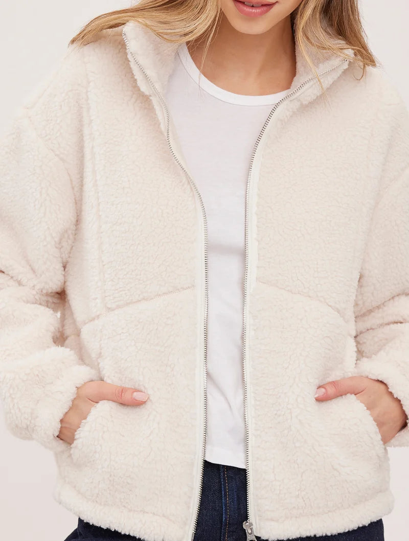 Gentle Fawn Camden cream sherpa zip-up jacket with front pockets