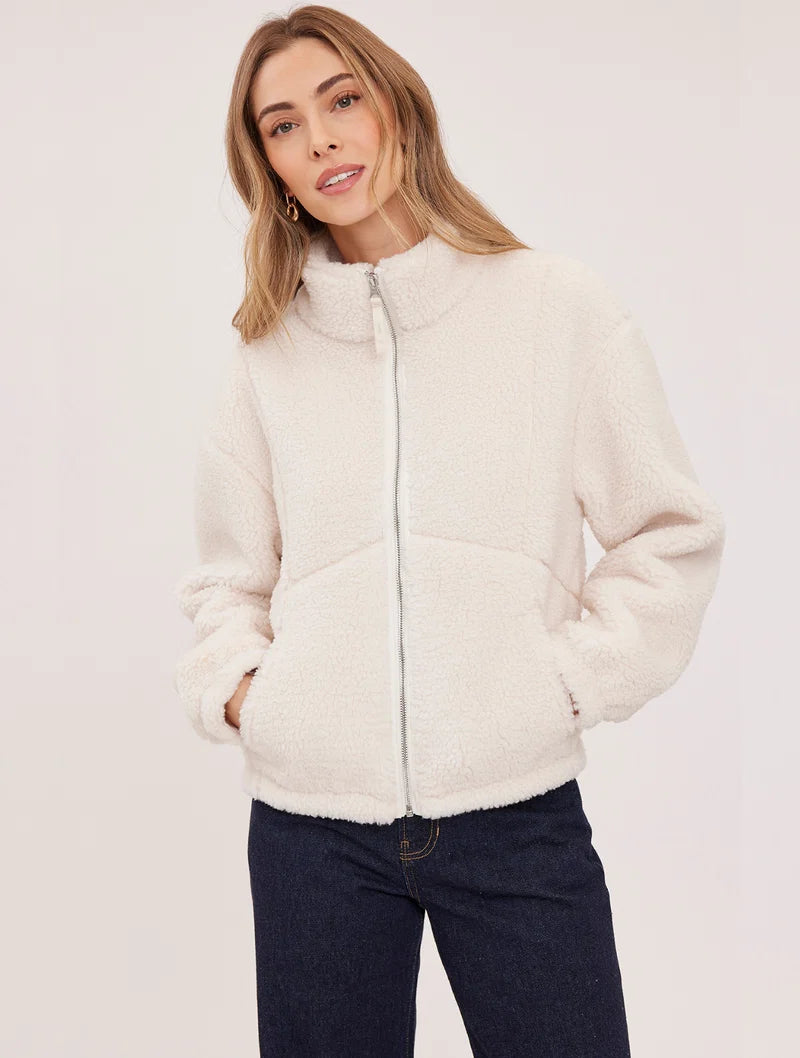 Gentle Fawn Camden cream sherpa zip-up jacket with mock neck and front pockets