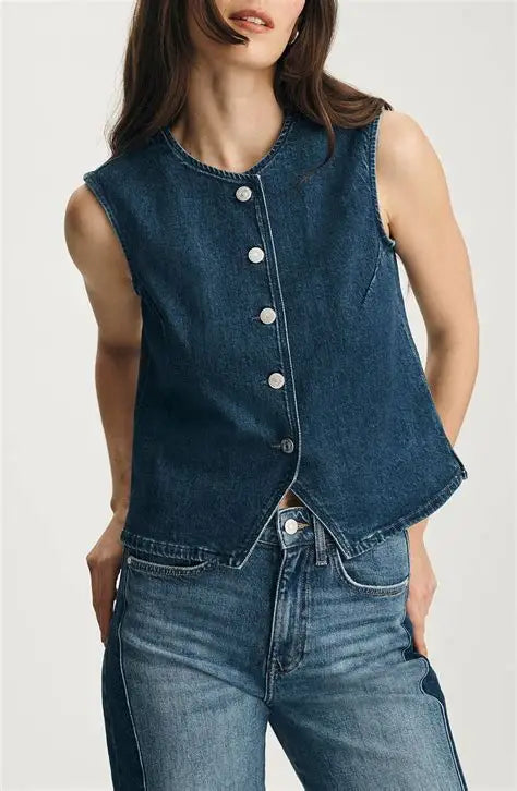Mavi JEMY TOP dark blue denim sleeveless vest with silver buttons